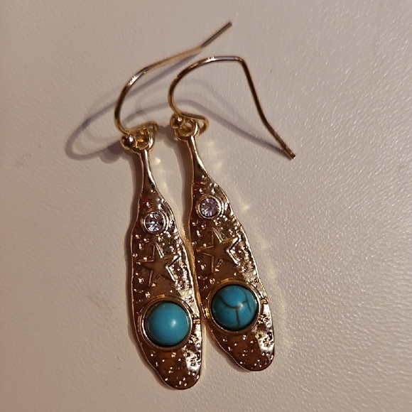 Gold Tone and Turquoise Earrings - Picture 1 of 3